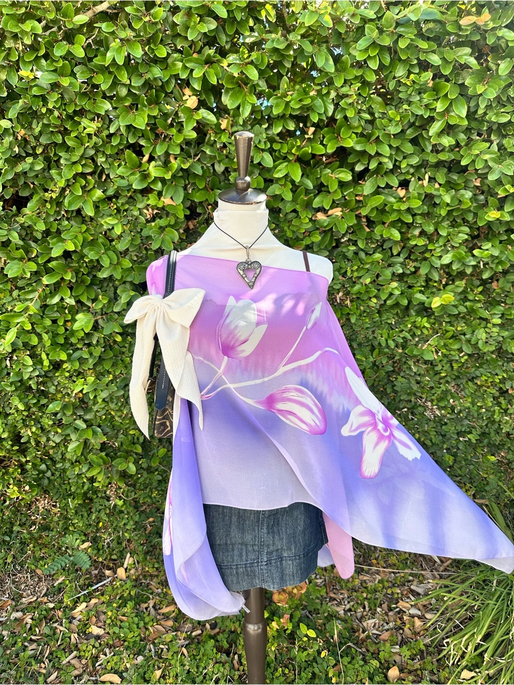 ✨vintage purple floral mesh poncho